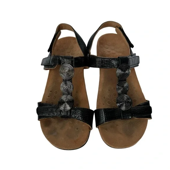 Women's Vionic Farra T-Strap Sandal Black Woven Synthetic SZ. 8 - Picture 4 of 12